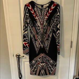 Bisou Bisou Black, Red and Silver Long Sleeve Sheath Dress